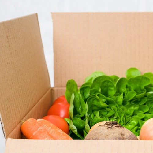 Fruits and vegetables in a box