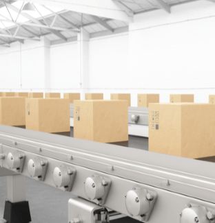 Carton packaging boxes on conveyor belt